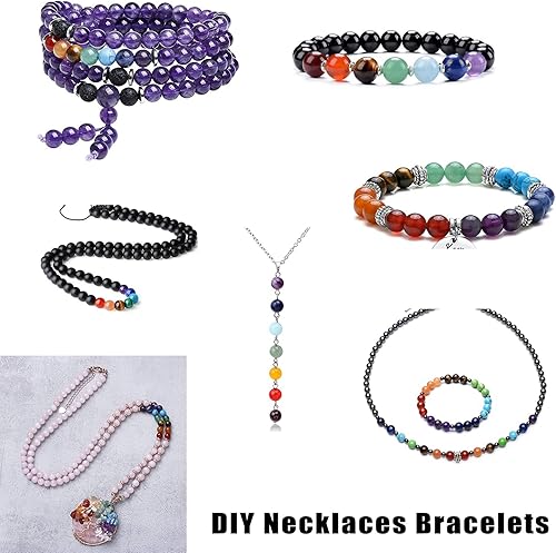 Miniatura 5 de AD Beads Cuentas sueltas naturales de 0.315 pulgadas, 112 piezas para hacer collar o pulsera mala (7 cuentas de chakra)