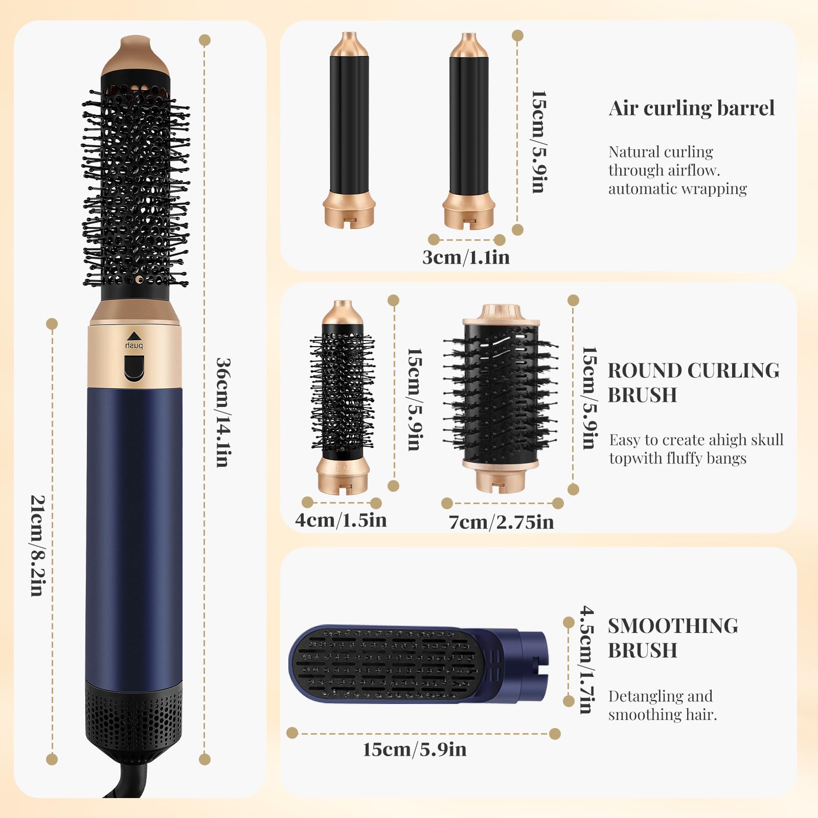Airstyler, Set 5 In 1 Per Lo Styling Dei Capelli Con Spazzola Ad Aria Calda Ferro Arricciacapelli Automatico E Spazzola Lisciante Aggiungi Volume Liscia Arriccia E Acconcia I Tuoi Capelli