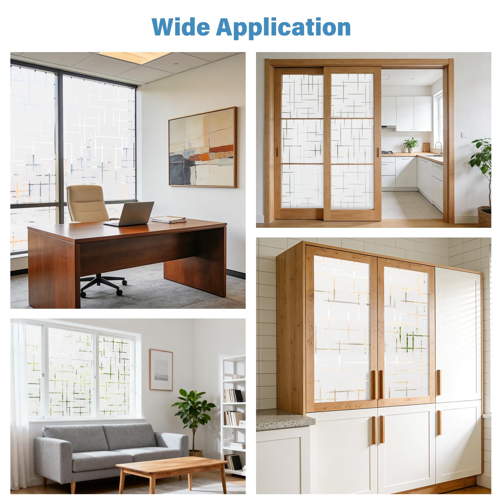 Finnez Película esmerilada no adhesiva para ventana, película de privacidad para ventanas de vidrio, autoestática, decorativa, se adhiere a la ventana para el hogar, oficina, protección UV, patrón
