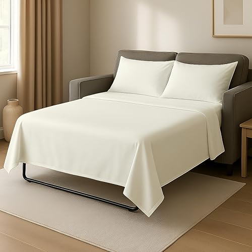 Cottingon Juego de ropa de cama para sofá cama, tamaño matrimonial de 6 pulgadas, 4 piezas, color marfil