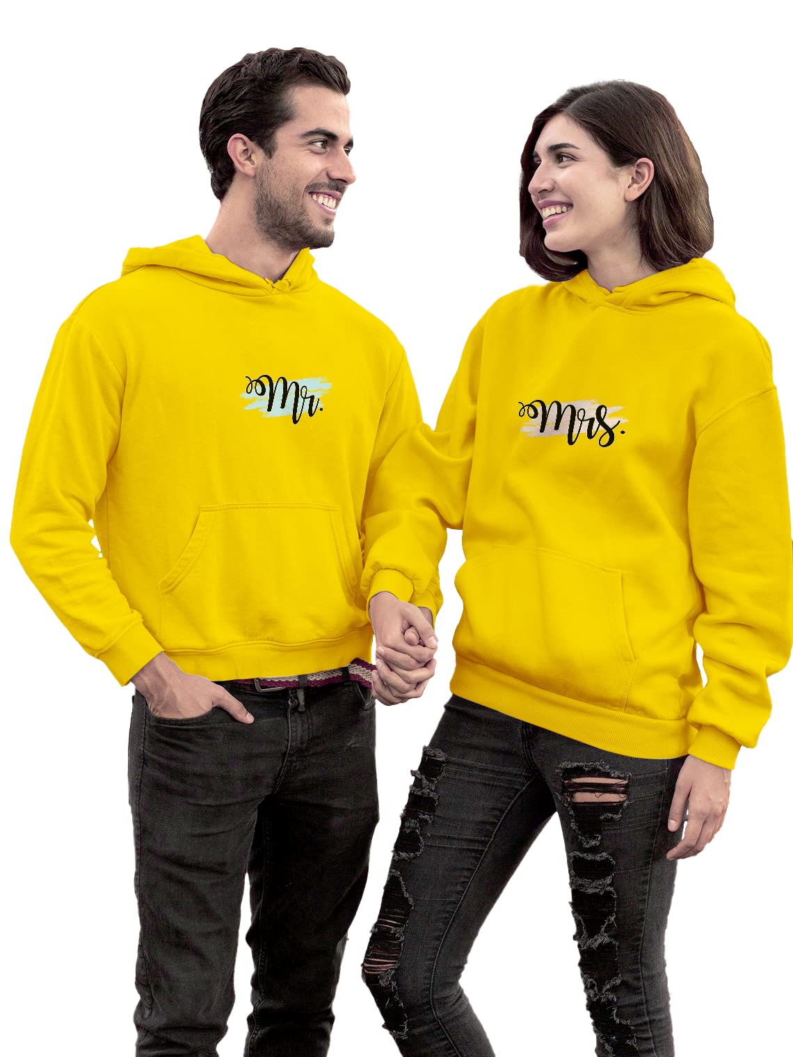 � Men's & Women's Casual MR & MRS Printed Full Sleeve Cotton T Shirt, Warm Pullover Monkey Cap, Hooded Neck, Regular Fit, Sweatshirts Hoodies for Couple- Pack of 2