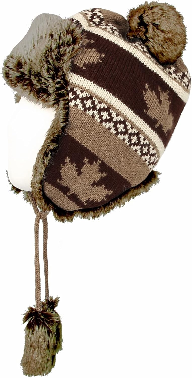 WITHMOONS Fleece Maple Fair Isle Knit Beanie Hat Earflaps Cap FZ70021