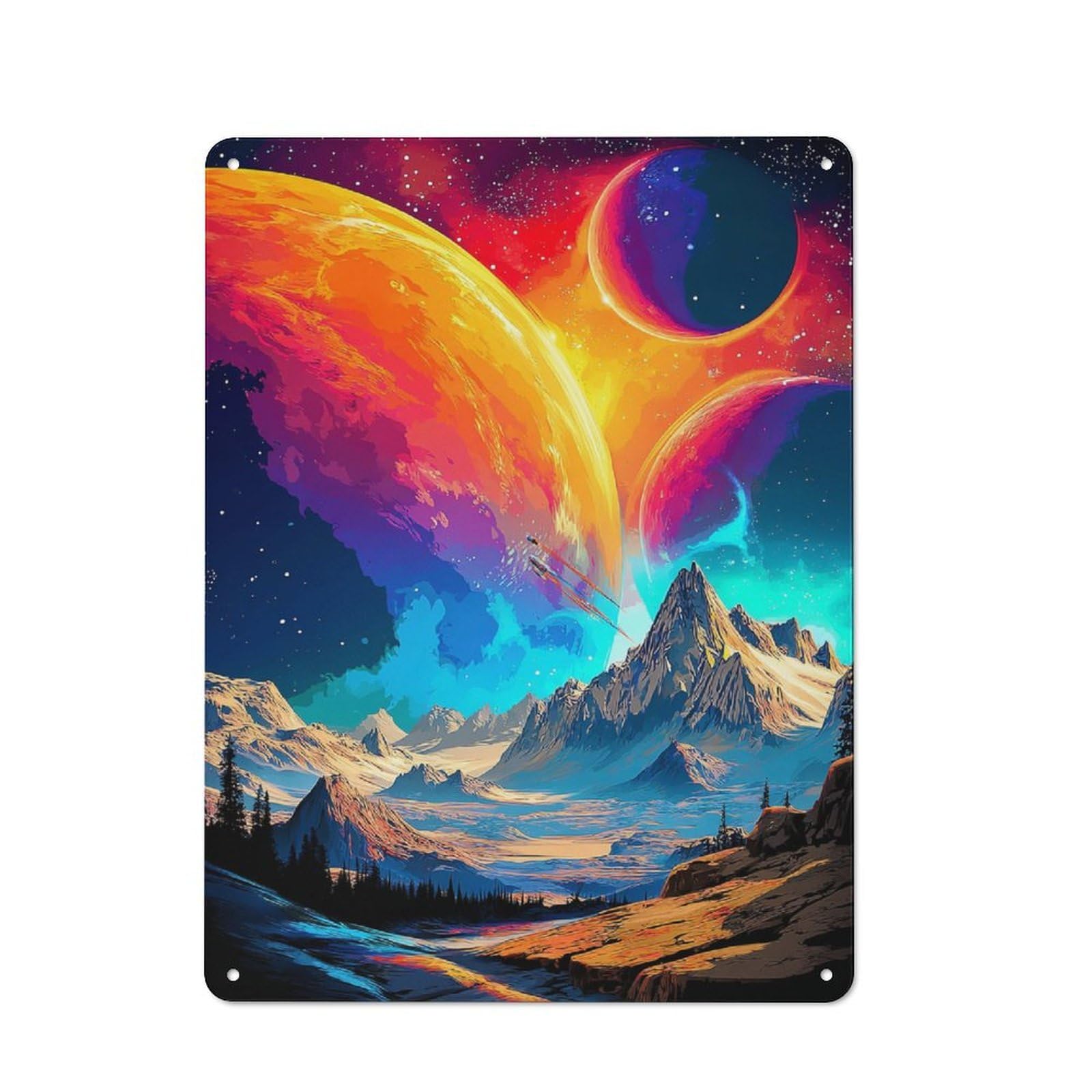 Junmoney Planetary Odyssey A Cosmic Landscape Retro Metal Wall Decor 40X30cm, Tin Wall Sign For Bakery, Diner, Cafe Or Family Room