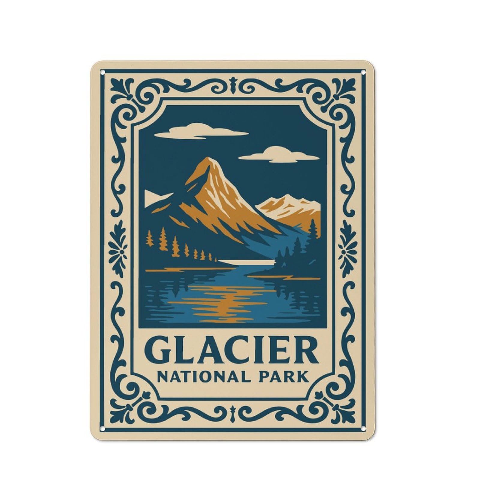 Junmoney Style-3 Vintage Tin Sign 40X30cm With Glacier National Park Vintage Style Poster For Bar Or Restaurant, Suited To Bar Decor Enthusiasts