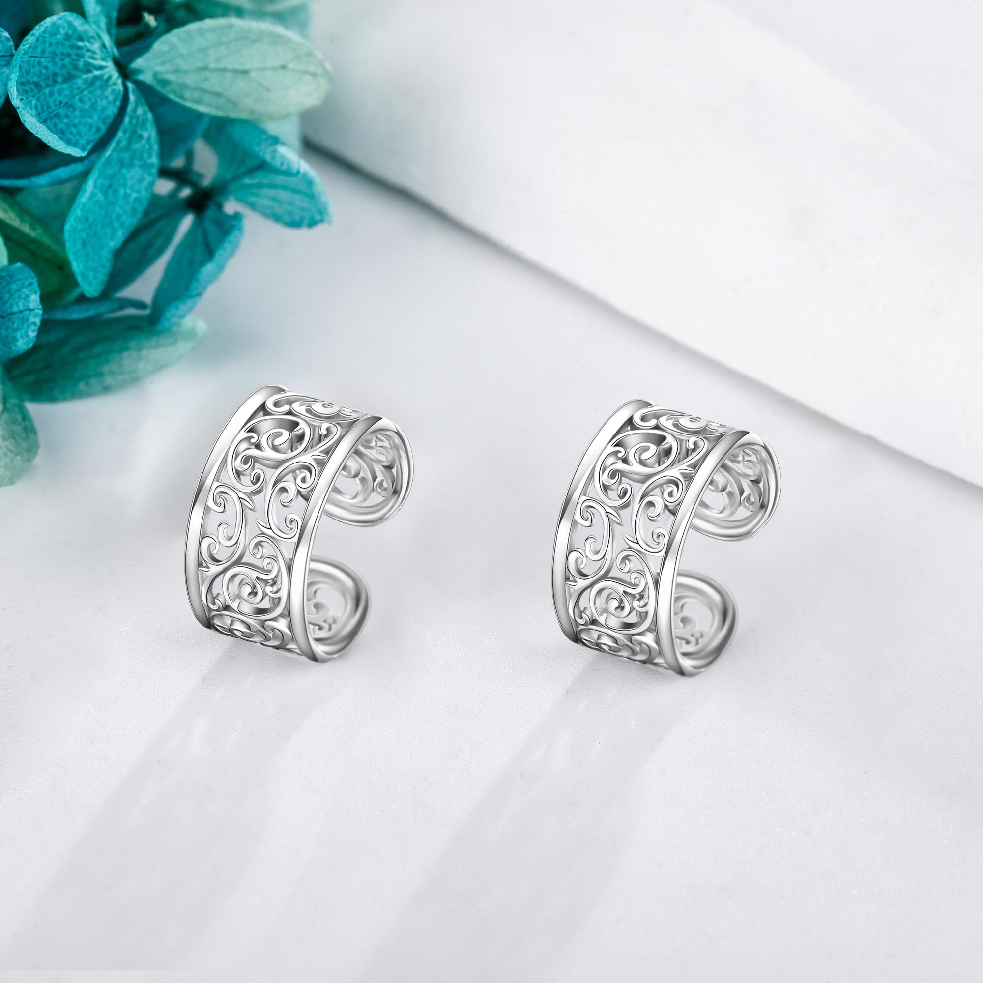 Filigrane Ohrmanschetten 925 Sterling Silber Vintage Filigran Clip auf Ohrringe Non Piercing Schmuck Geschenke für Frauen