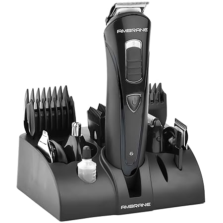 Ambrane Cord-Cordless Trimmer Kit for Men, 60 Mins Runtime, 18 Length Settings with 10 Adjustable Combs, Face and Body Grooming, Stainless & Washable Blades (Cruiser, Black)