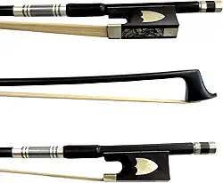 Arco Profissional Fibra de Carbono Liso Preto para Violinos 4/4 - Talão Ébano Escudo Crina Mongólia