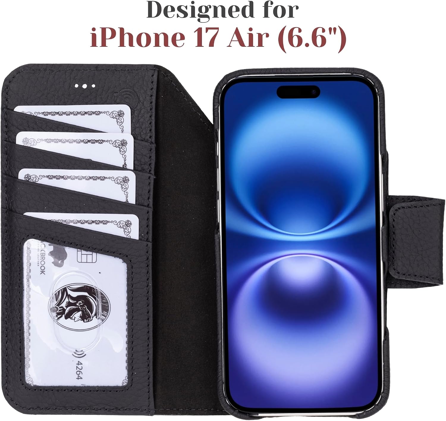 BLACKBROOK Wallet Case for iPhone Air – Burkley 2-in-1 Detachable Folio, MagSafe Compatible, RFID Blocking – Full Grain Leather with Natural Patina, 3 Card Slots, Premium Gift Box