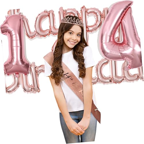 Miniatura 5 de ERINGOGO 1 juego de decoración de feliz cumpleaños, decoración de oro rosa, globo de feliz cumpleaños, globos de cumpleaños para niñas, decoraciones