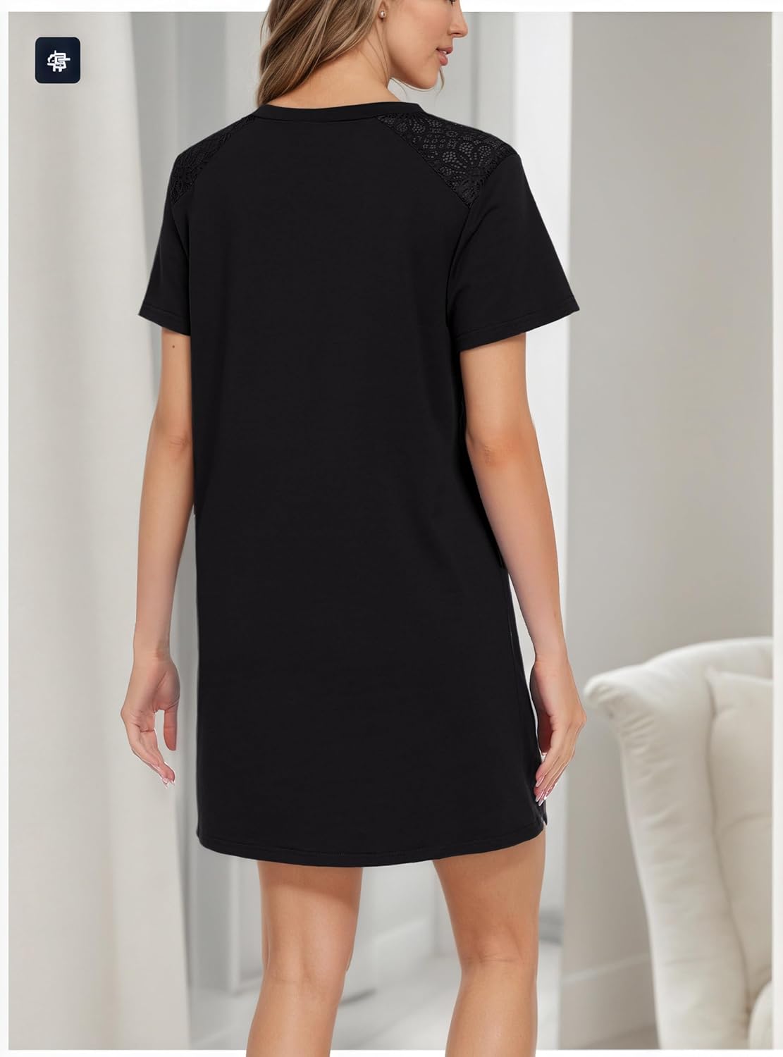 Cotton Nightgowns for Women V Neck Sleepshirt Short Sleeve Soft Sleepwear Nightdress - Image 6