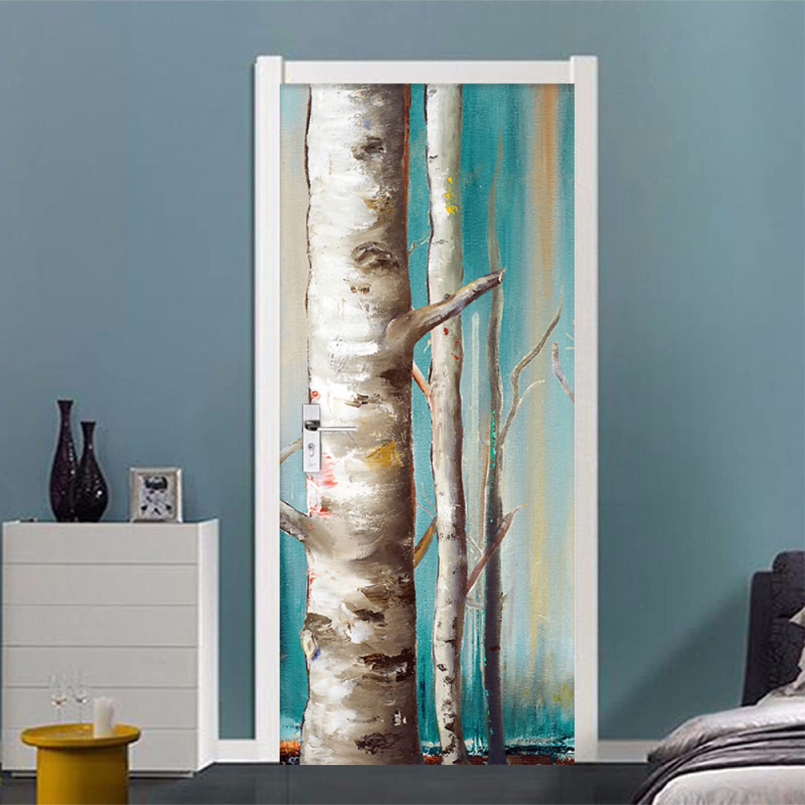 3D Papier Peint Porte Autocollant Paysage Nocturne Au Clair De Lune Murales Adhésif Amovible Art