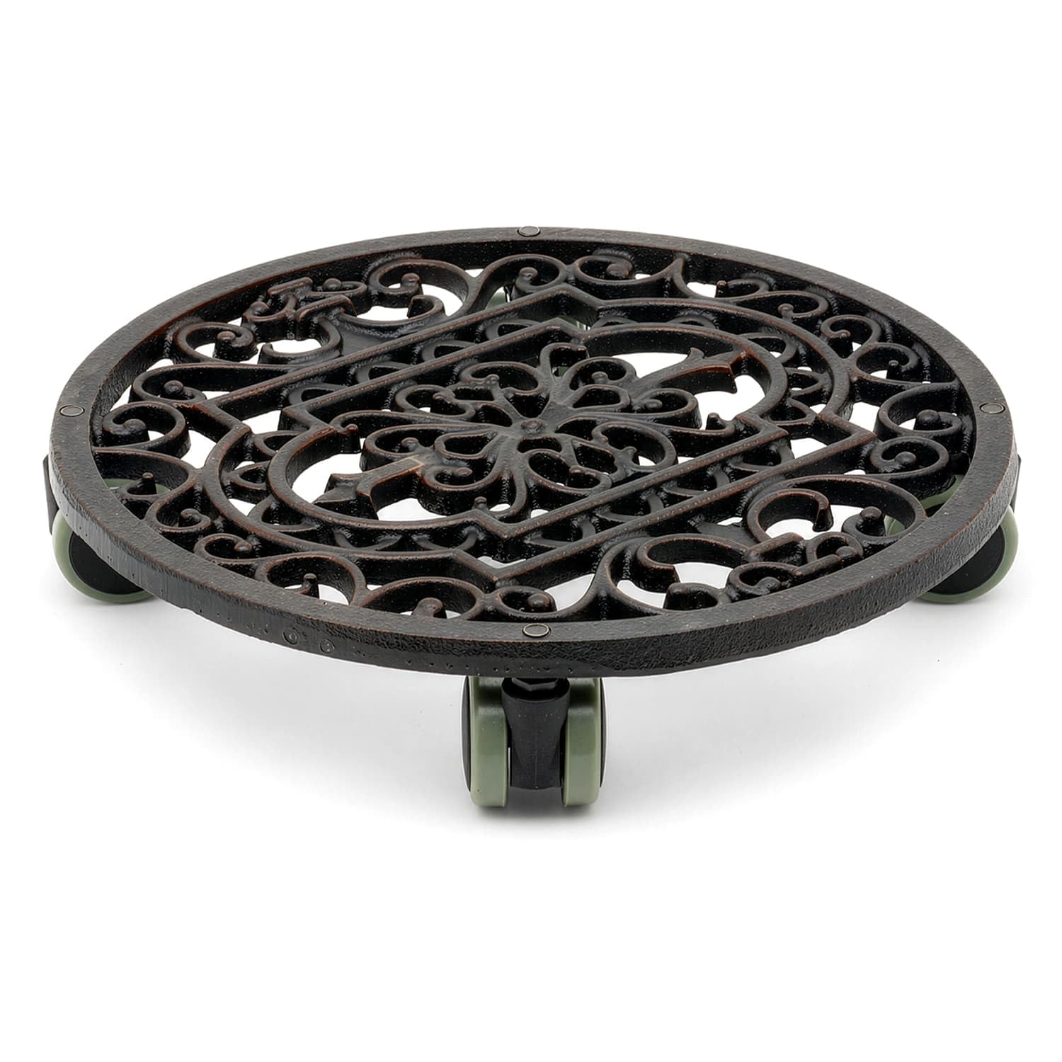 CKB LTD Plant Caddy with Wheels Heavy Duty Cast Iron - Metal Round Flower Pot Dolly Roller with Lockable Caster For Indoor Outdoor Garden Patio, Large Planter Rolling Mobile Trolley Stand