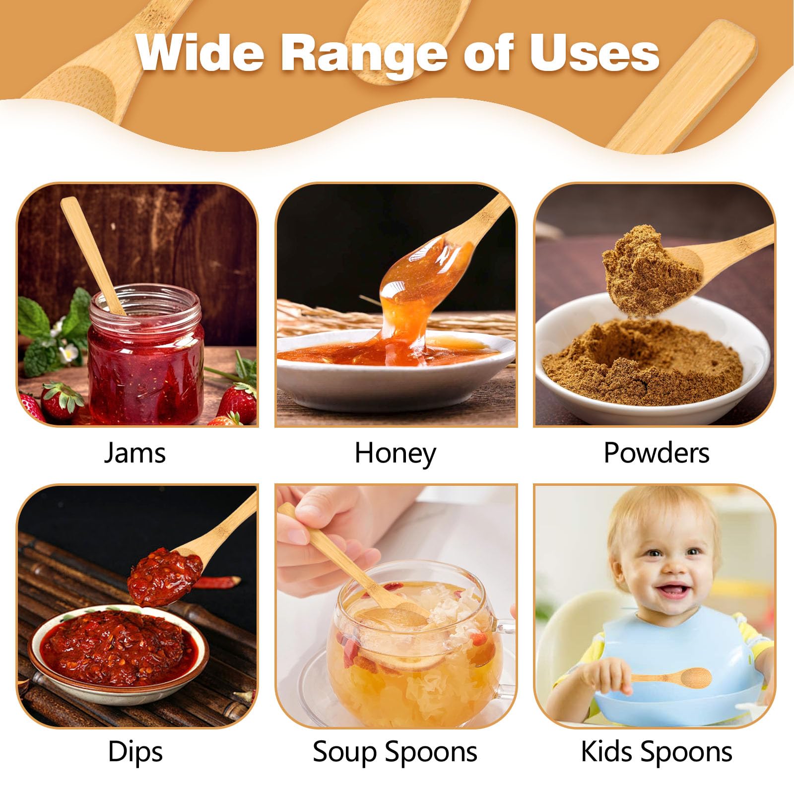 6 Pcs Small Wooden Spoons, 6.4 Inch Uncoated Wooden Spoons for Honey, Little Wooden Serving Table Spoons Set, Natural Bamboo Eating Spoons for Sugar, Salt, Spices, Easy to Clean & Maintain - Image 6
