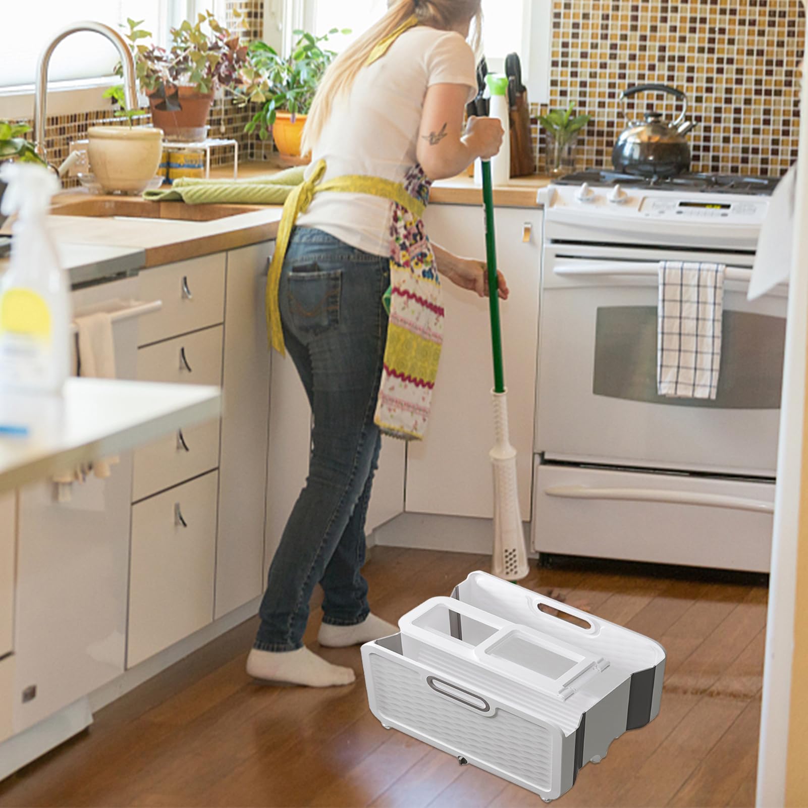 Faltbarer Wischeimer, tragbare Waschwanne, zusammenklappbarer Reinigungsmoppeimer, neuer rechteckiger Moppeimer, Kunststoff-Moppeimer für Boden-, Fenster- und Haushaltsreinigung (B)