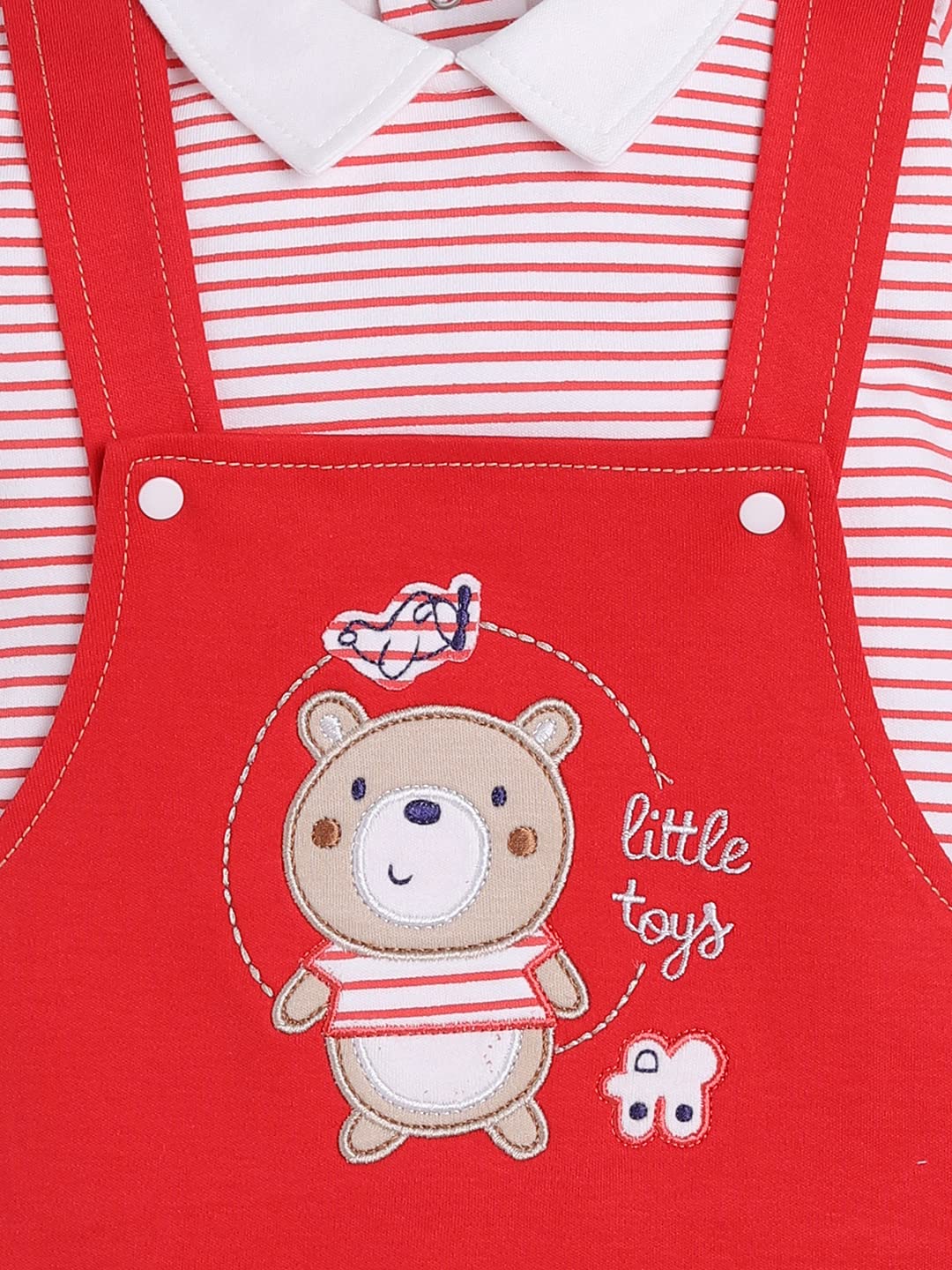 BABY GO 100% Pure Cotton Dungaree in Red for Baby Boys (12-18 Months) 4
