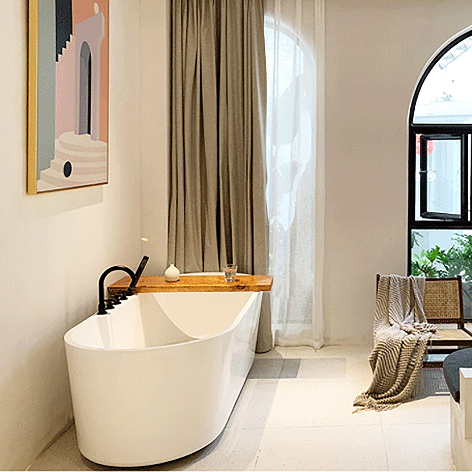 Bandejas de bañera para bañera, mesa de madera maciza, bandeja de baño impermeable para bañera, bandeja de baño de madera gruesa (31.5 pulgadas, naturaleza)