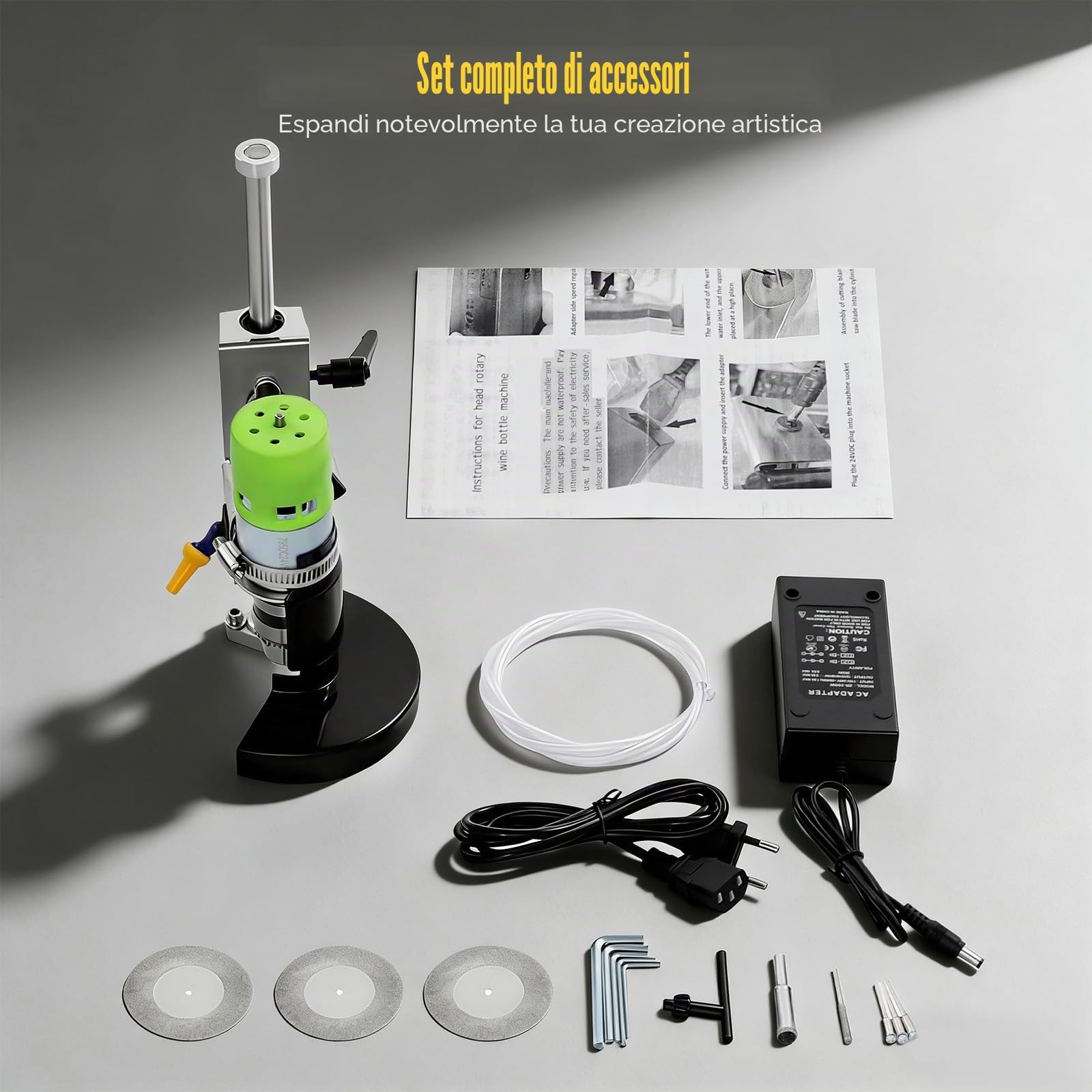 MINRS Tagliavetro per bottiglie 150W, tagliabottiglie elettrico da 6000 giri/min, tagliavetro con 7 velocità per bottiglie di vino, vetro marino, artigianato, vaso fai-da-te