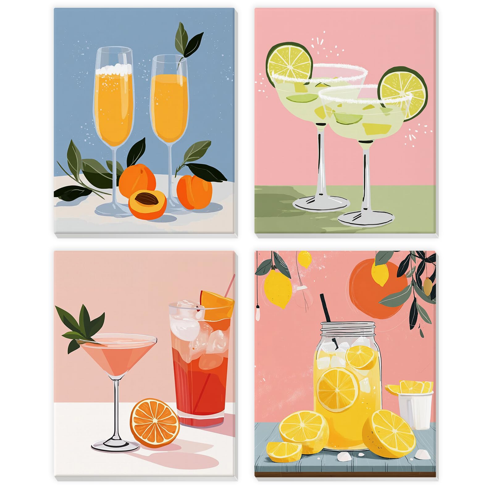 DAERLE 4 Pack Cocktail Kitchen Paint by Numbers for Adults Beginner with Frame, Fruit Drink, Painting by Numbers Kit on Canvas, Acrylic Pigment Oil Painting Arts and Crafts for Home Decor, 8x10 Inch