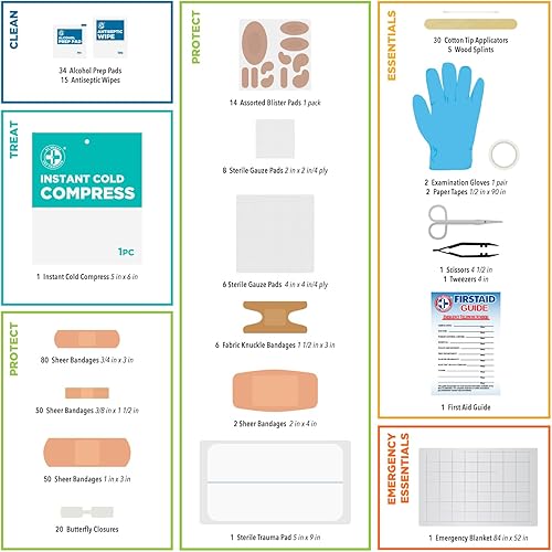 Miniatura 4 de Be Smart Get Prepared Kit de primeros auxilios de 330 piezas, todo propósito: limpiar, tratar, proteger cortes menores, rasguños, hogar, oficina,