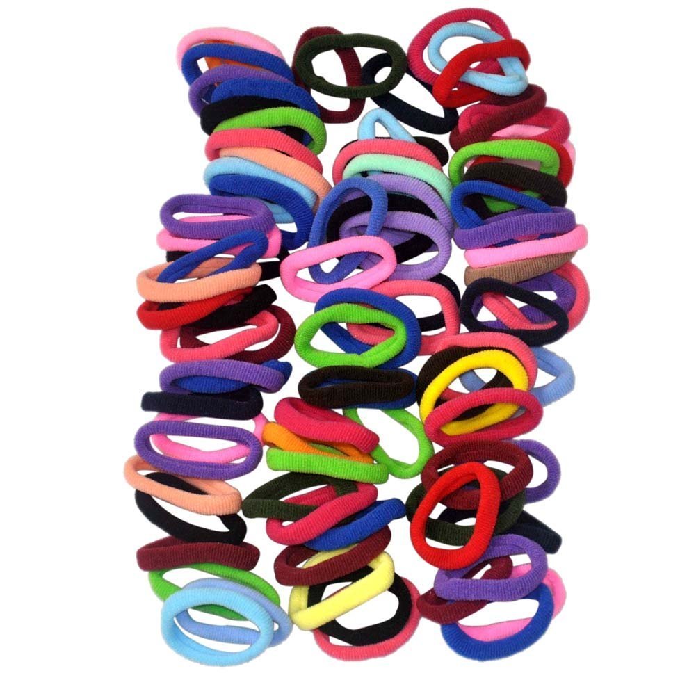 Elastici per capelli per donna o ragazza, per legare i capelli a coda; 8 mm di larghezza, colori misti; in confezione da 90