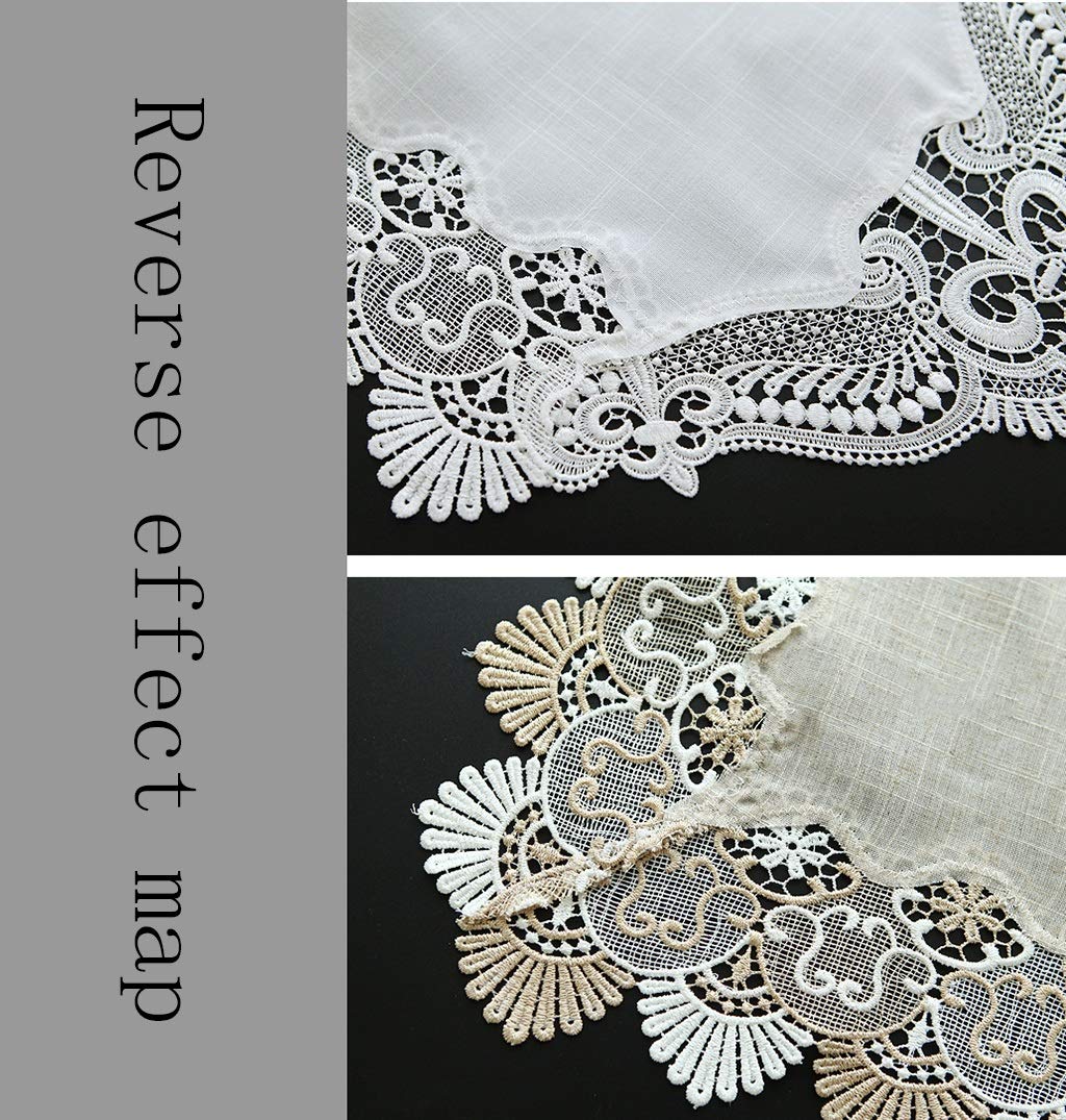 Elegant und luxuriös Gestickte Spitze Braun- weiße Spitze Leinengewebe Tischläufer Overlay Gestickte Blumenspitze Stoff Tischläufer (Blanc,50 * 240cm)