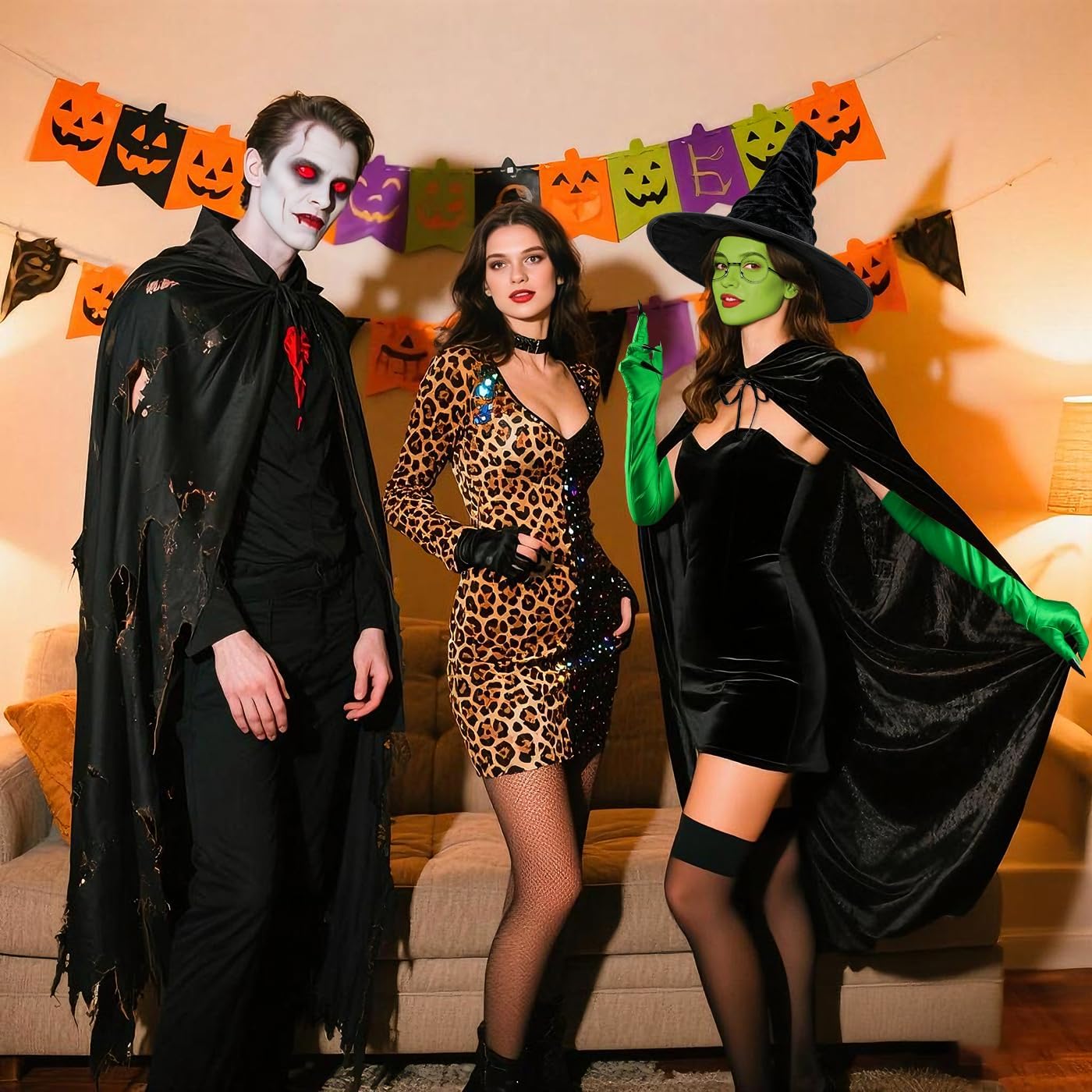 MOVINPE Green Witch Costume Set for Women – 5-Piece Hooded Cloak, Witch Hat, Green Face Paint, Long Gloves with Sharp Nails, & Glasses – Perfect for Halloween, Cosplay, and Themed Parties - Image 8