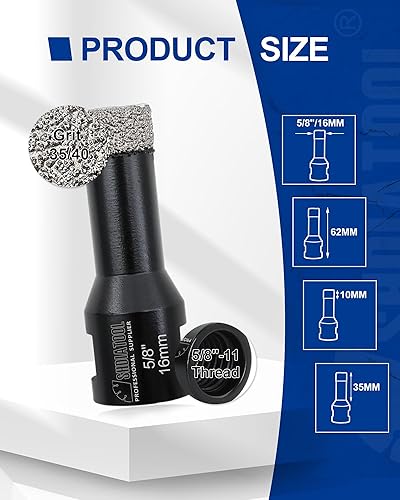 Miniatura 2 de SHDIATOOL Brocas de diamante de 58 pulgadas para azulejos de cerámica, cerámica, mármol, núcleo de ladrillo, sierra de agujero con eje de 58