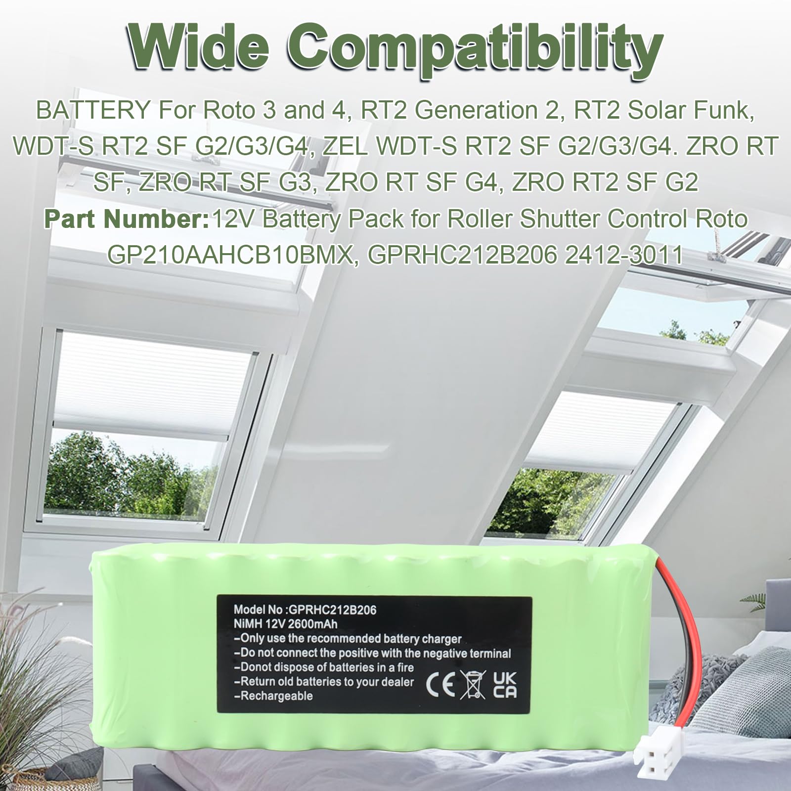 Batterie NiMH MXJFYY 12 V 2 600 mAh pour volet Roulant Roto GP210AAHCB10BMX, GPRHC212B206, WDT-S RT2-SF, Radio Solaire G2/G3/G4, vidéosurveillance, volet Roulant extérieur ZRO SF, ROTO ZEL