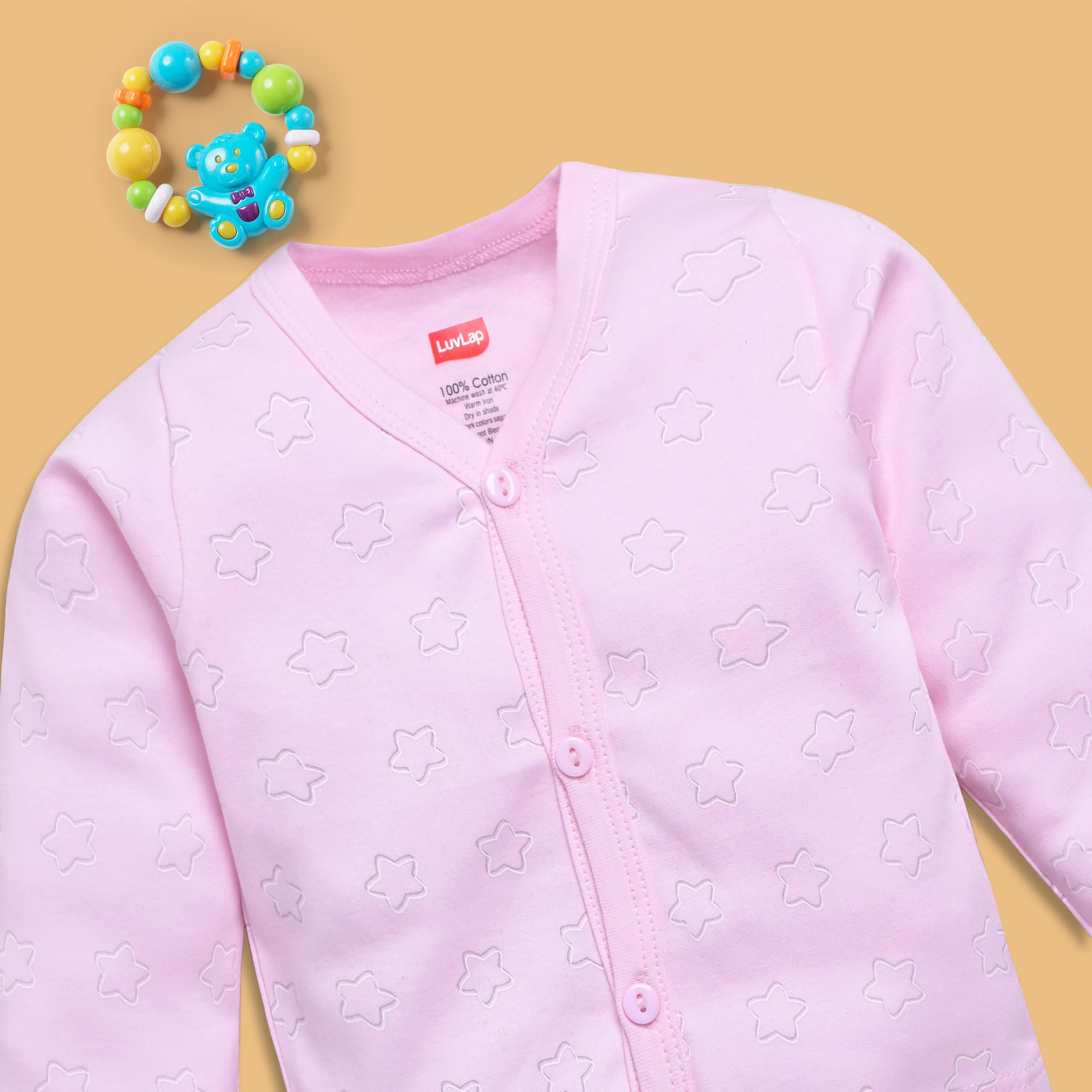 LuvLap Baby Boys & Girls Regular Fit 100% Cotton Full Sleeves Jhabla Pack of 3, White, Baby Pink & Aqua, S (1 to 3 Months) 4