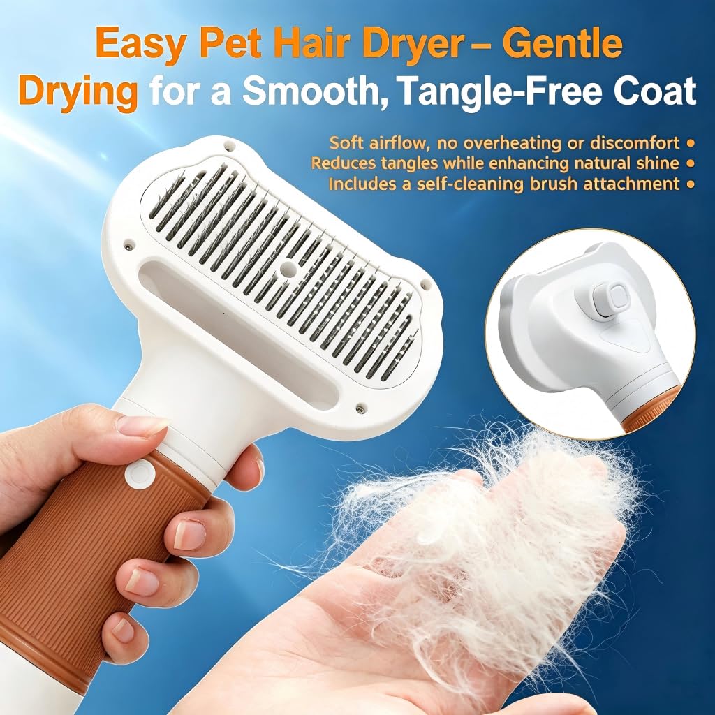Spazzola per capelli per cani 3 in 1 con spazzola districante – calore regolabile per pelli sensibili, protezione contro il surriscaldamento, strumento leggero portatile per toelettatura per razze di