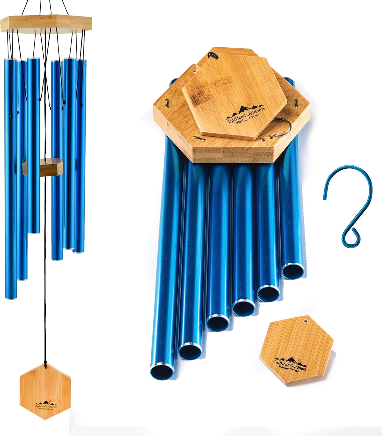 UpBlend Deep Tone Wind Chime – Outdoor Sympathy & Memorial Gift for The Loss of a Loved One, Memorial Wind Chimes, Thoughtful Sympathy Gift for Bereavement and Remembrance. 29" Blue