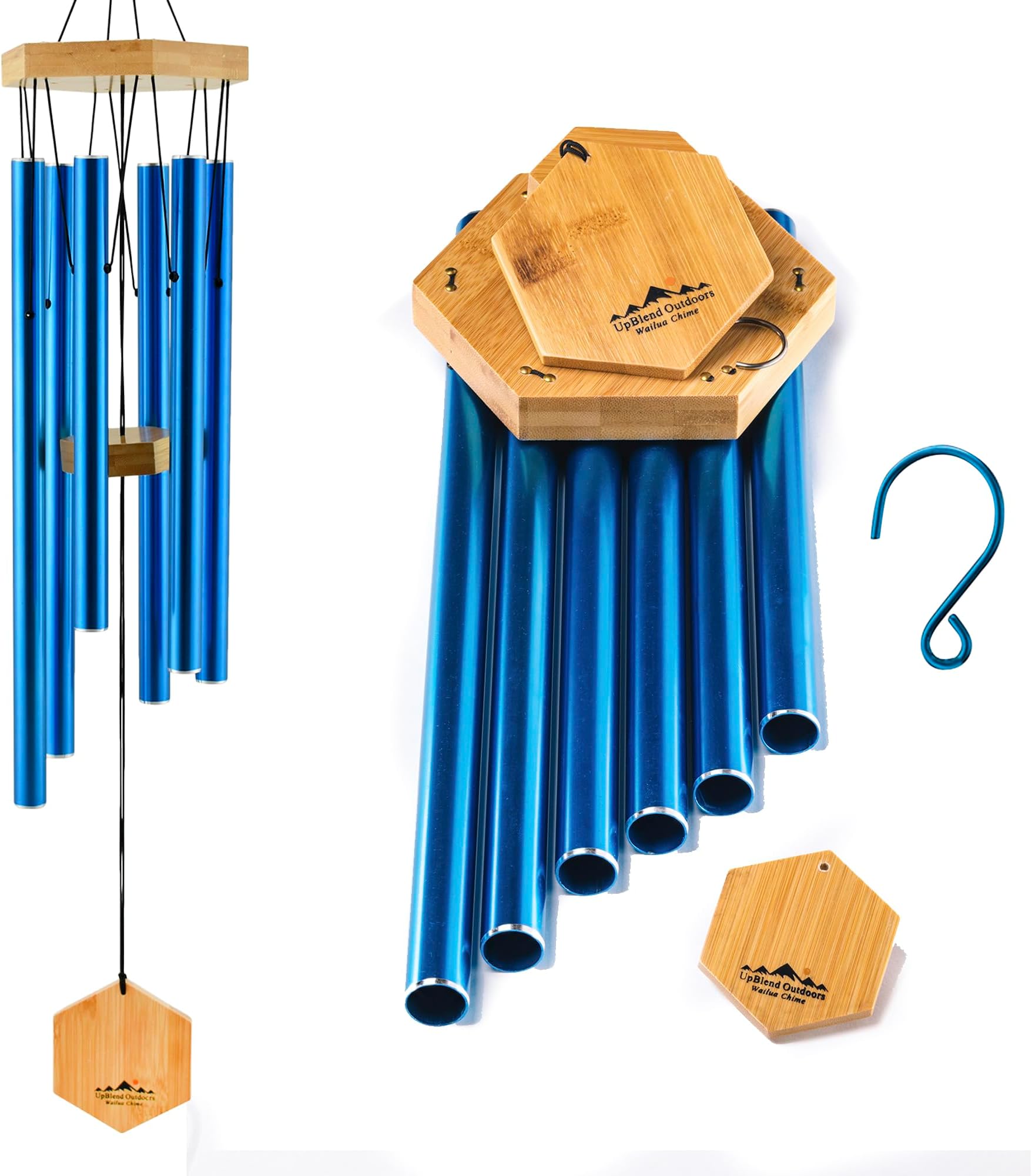 UpBlend Outdoors Wind Chimes for Outside - 29" Blue Wind Chime Outdoor, Zen Garden Chimes for Outdoors, Tin Windchime, Decor Windchimes for Mom, Grandma, Gifts for Her