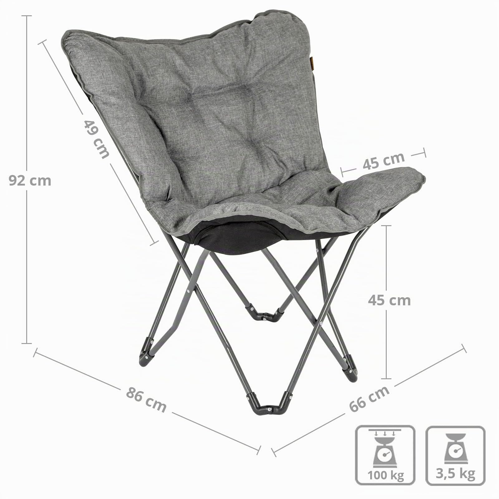 Bo-Camp - Urban Outdoor - Fauteuil Papillon - Redbridge - M - Polyester Oxford - Gris