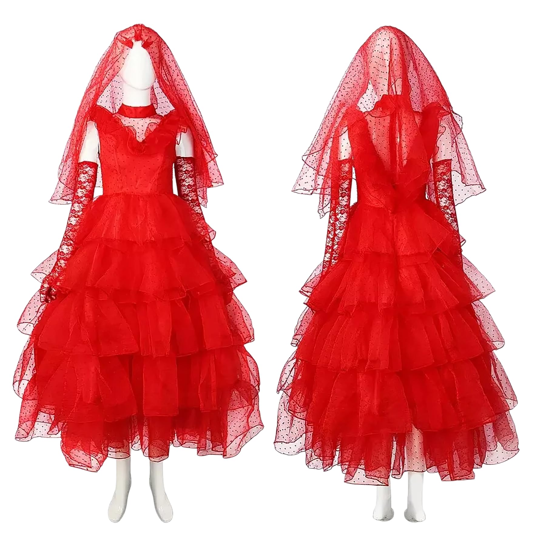 AG FASHION Ghost Bride Lydia Red Wedding Cosplay Masquerade Party Evening Mardi Gras Carnival Costume Dress (XS - XXXL) (XL)