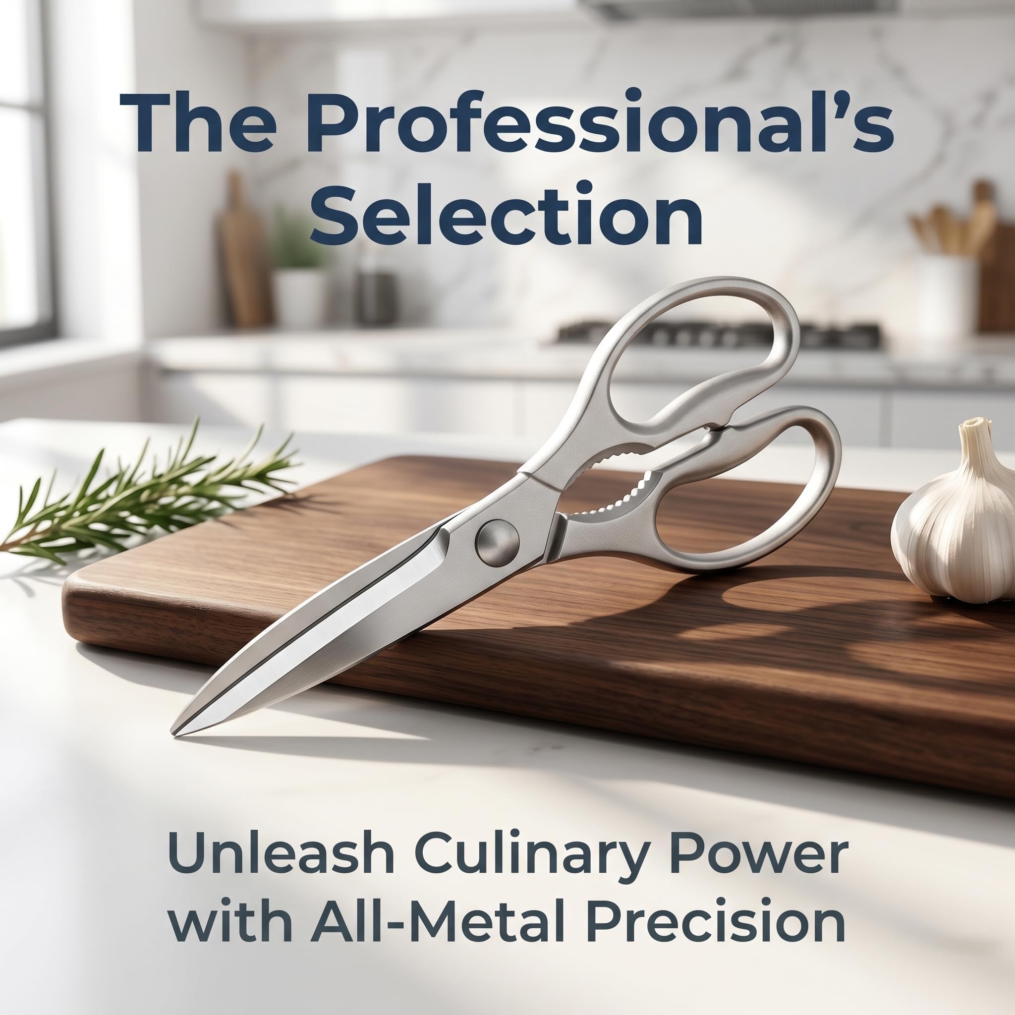 Tijeras de Cocina Profesionales de Acero Inoxidable, Cortapollos Superafilado y Lavable en Lavavajillas, Multiusos para Carne, Pescado y Hierbas, Plata