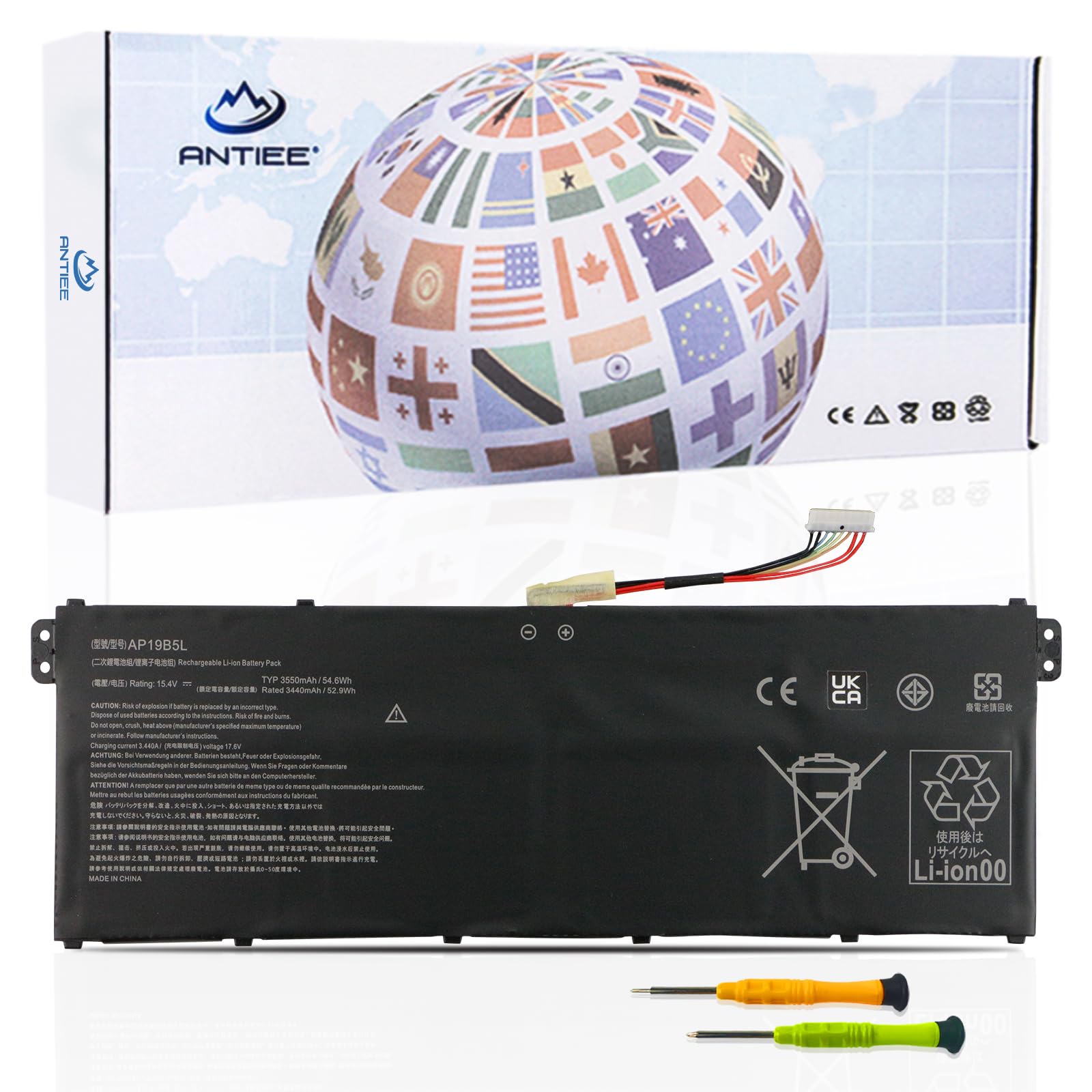 Batteria ANTIEE AP19B5L Per Acer Aspire 5 E Swift 3 – 54.6Wh 3550mAh 15.4V, Sostituisci KT.0040.5010