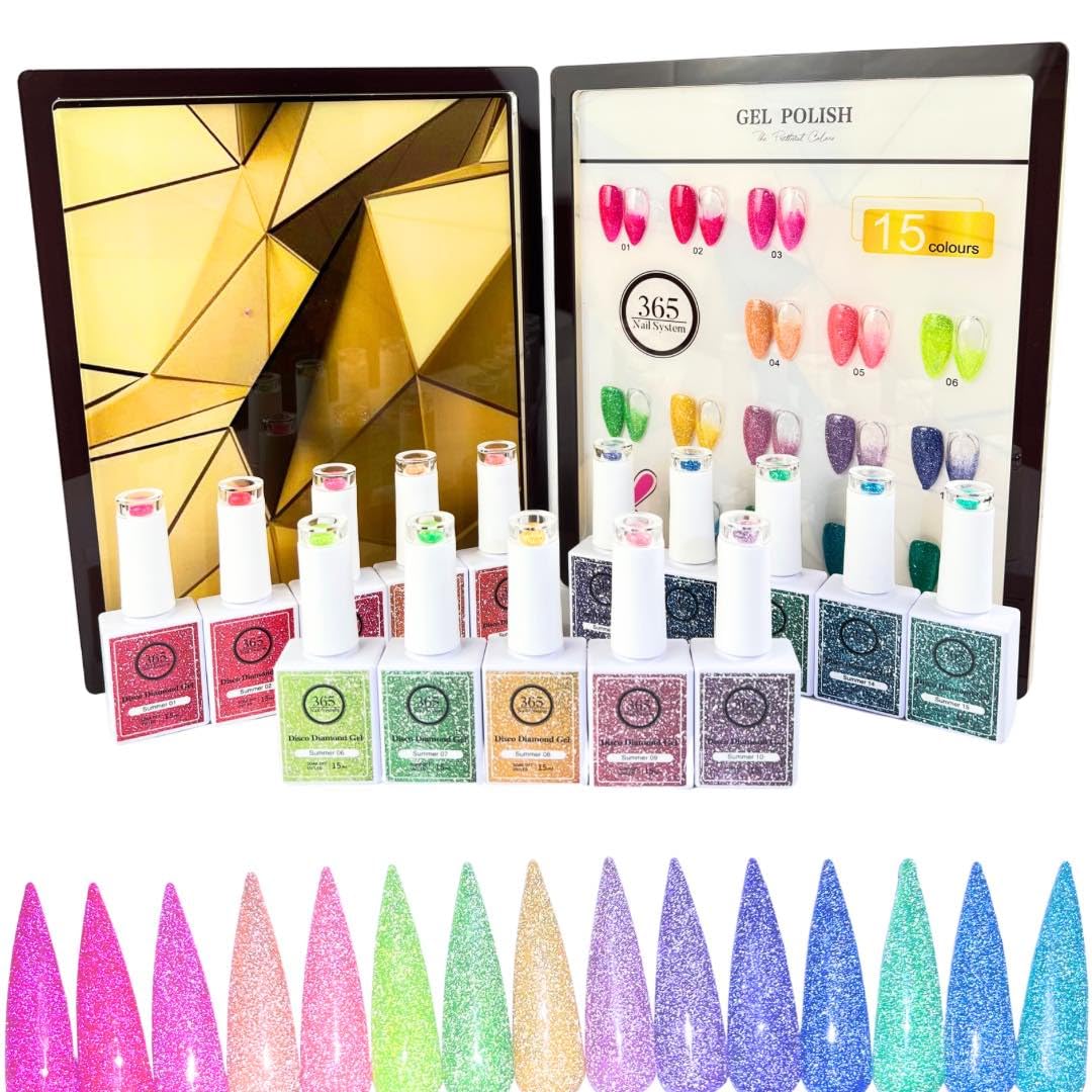365 Nail System 15ml 0 5 oz Summer Reflective Glitter Gel Polish- Neon Reflective Glitter Disco Gel -