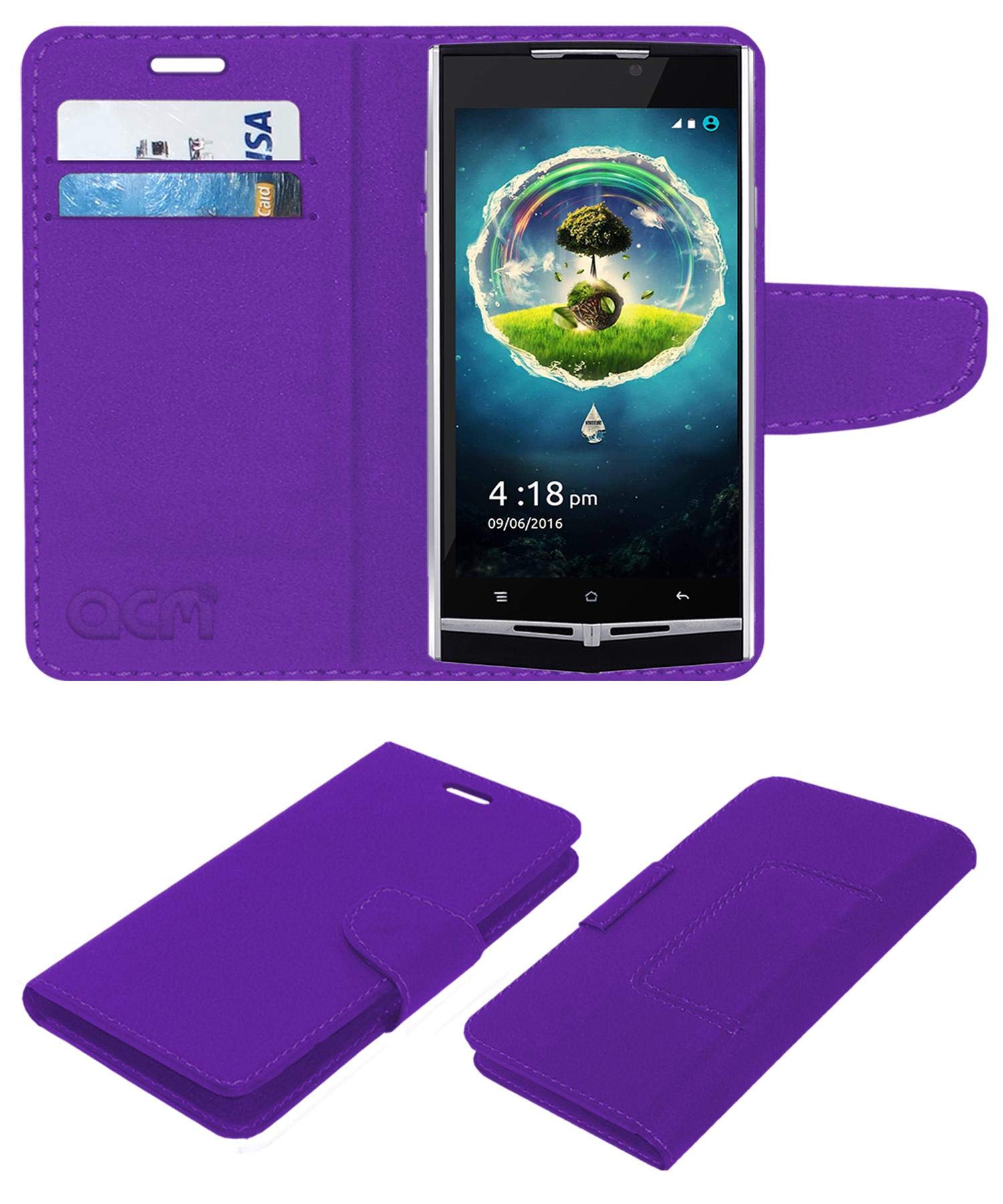 ACM Leather Flip Wallet Front & Back Case Compatible with Brandsdaddy Bd Magic Mobile Cover Purple