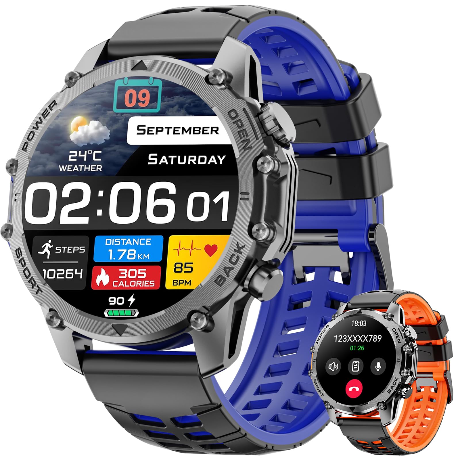 Hwagol Smart Watches for Men (Call/Notification),1.52''HD Military Smart Watch with Heart Rate/Sleep Monitor/Pedometer for Android and iOS,DIY Design Fitness Tr
