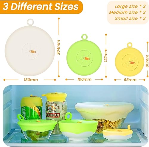 Miniatura 3 de Juego de 6 tapas elásticas de silicona para almacenamiento de alimentos, fundas de silicona para tazones, 3 tamaños diferentes, reutilizables, con