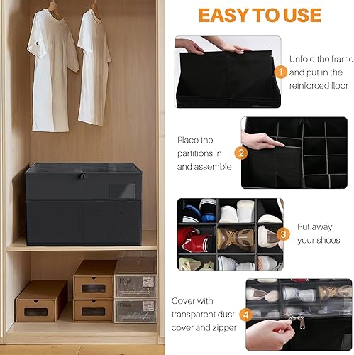 Miniatura 5 de MIFXIN Organizador de zapatos para armario, 16 pares de cajas grandes para zapatos, contenedor de almacenamiento de zapatos con cubierta