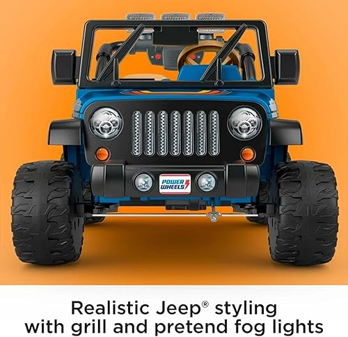 Miniatura 4 de Fisher-Price Power Wheels - Vehículo de juguete retro Jeep Wrangler de 2 plazas con luces de trabajo, radio de simulación y almacenamiento