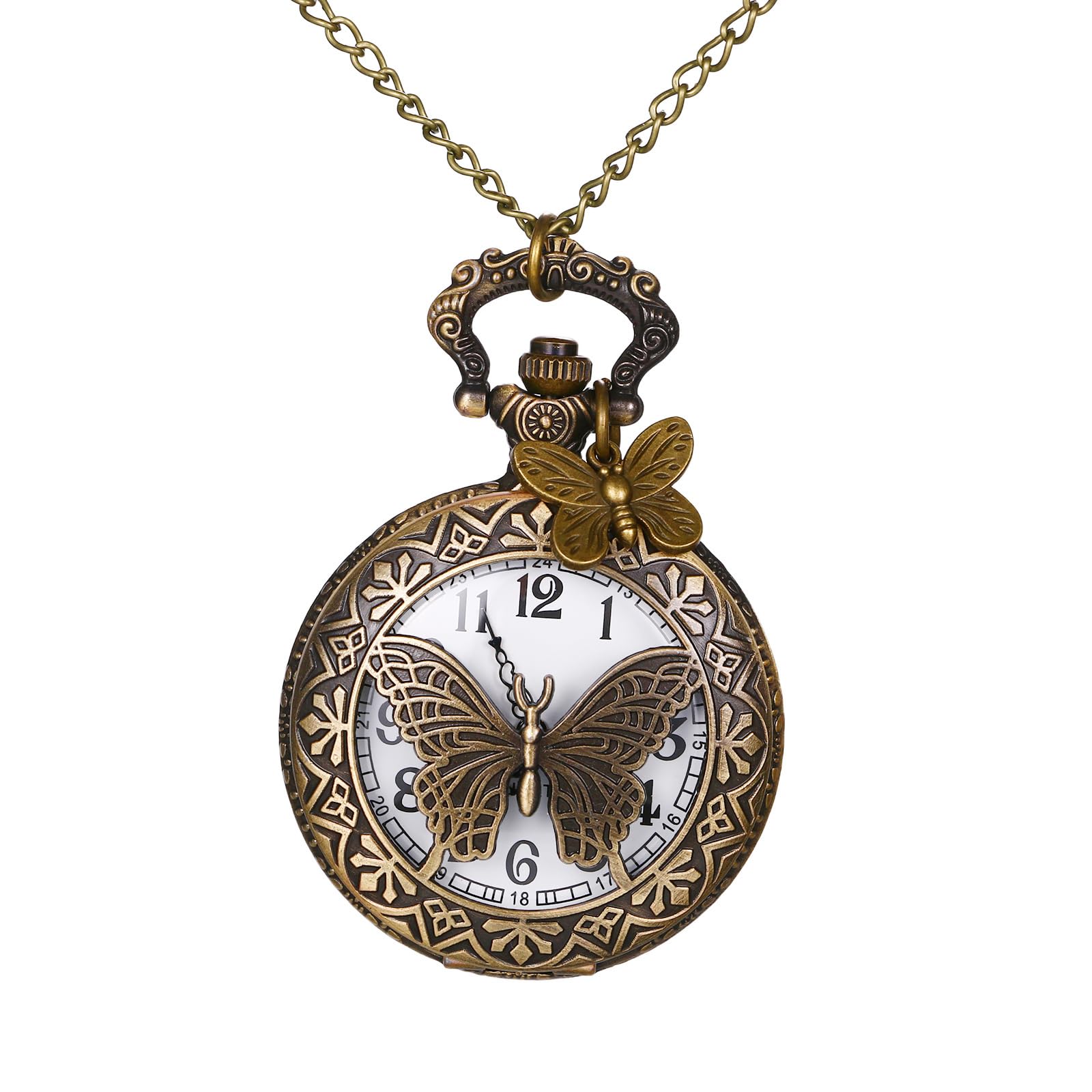 OIDEA Taschenuhr Schmetterling Vintage mit Halskette: Unisex