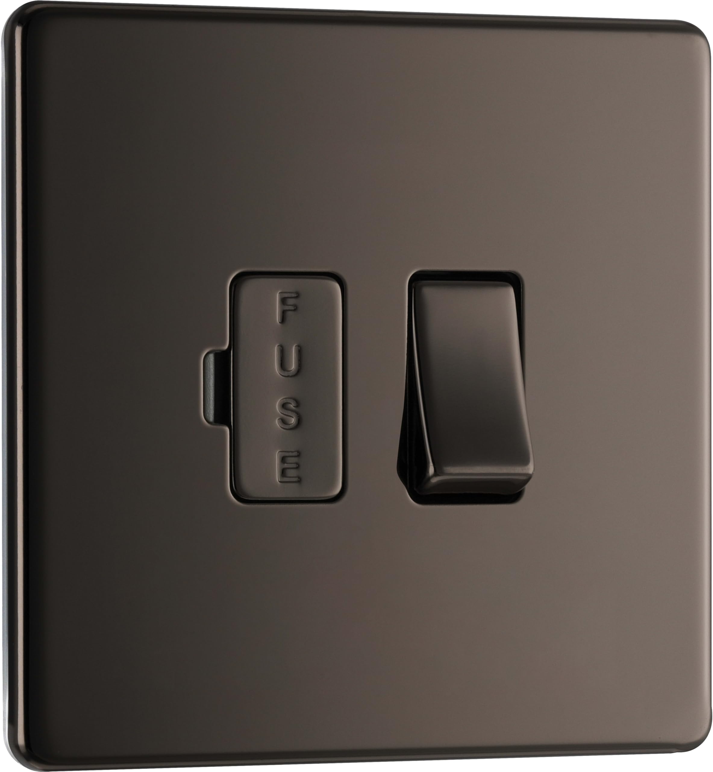 BG Electrical Switched Fused Connection Unit, Fused Spur Switch, Double Pole, Screwless Front Plate, Slim Profile, Premium Flatplate, Black Nickel, 13A, FBN50