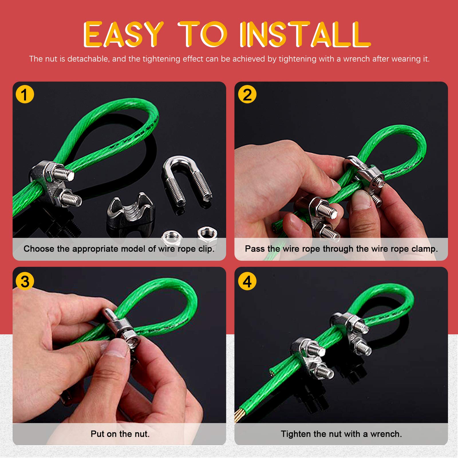 Hilitchi 26Pcs 5 Sizes Wire Rope Cable Clip Clamps Assortment Kit