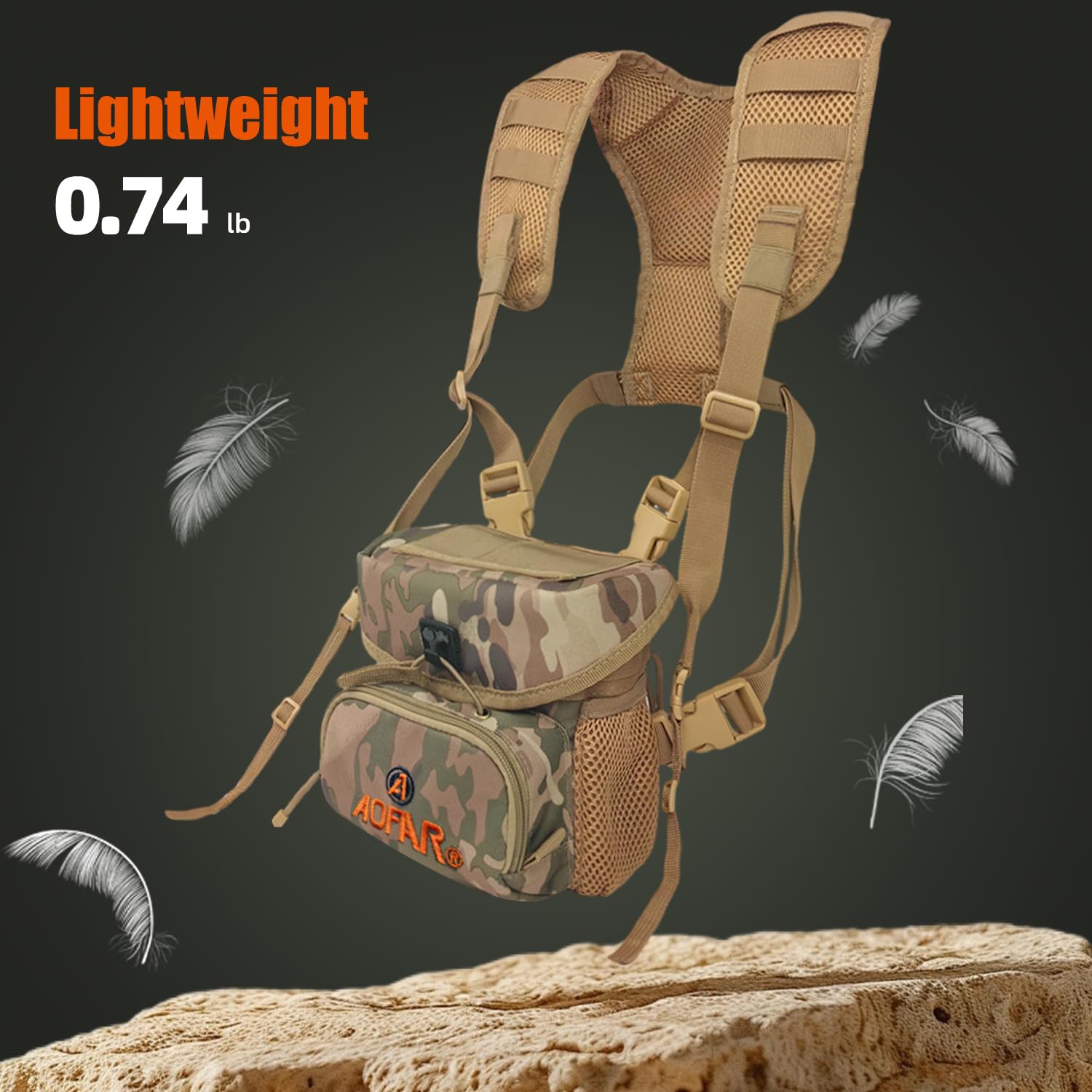 AOFAR Bolsa de Pecho para Prismáticos Correa Ajustable, Ligera y Gran Capacidad, Funda para Prismáticos para Caza, Senderismo y Tiro, Camuflaje