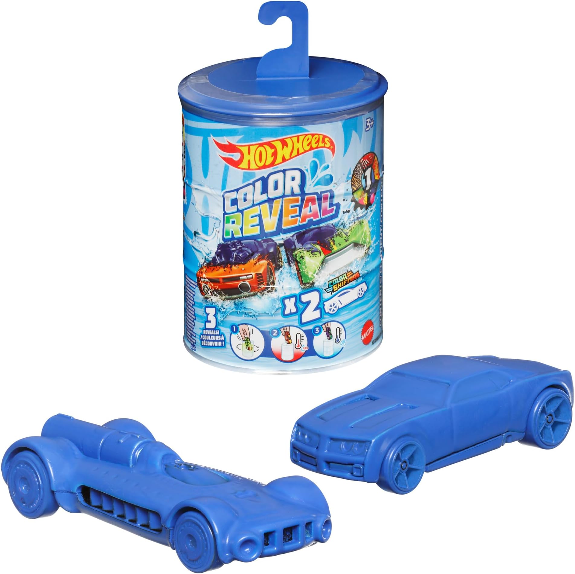 2 Toy Cars (Assorted Styles, One Random Set), Colour Reveal Toy Vehicles in 1:64 Scale, Includes 2 Colour Shifters, 3 Reveals in Hot and Cold Water, Cars for Kids Ages 3 and Up, GYP13