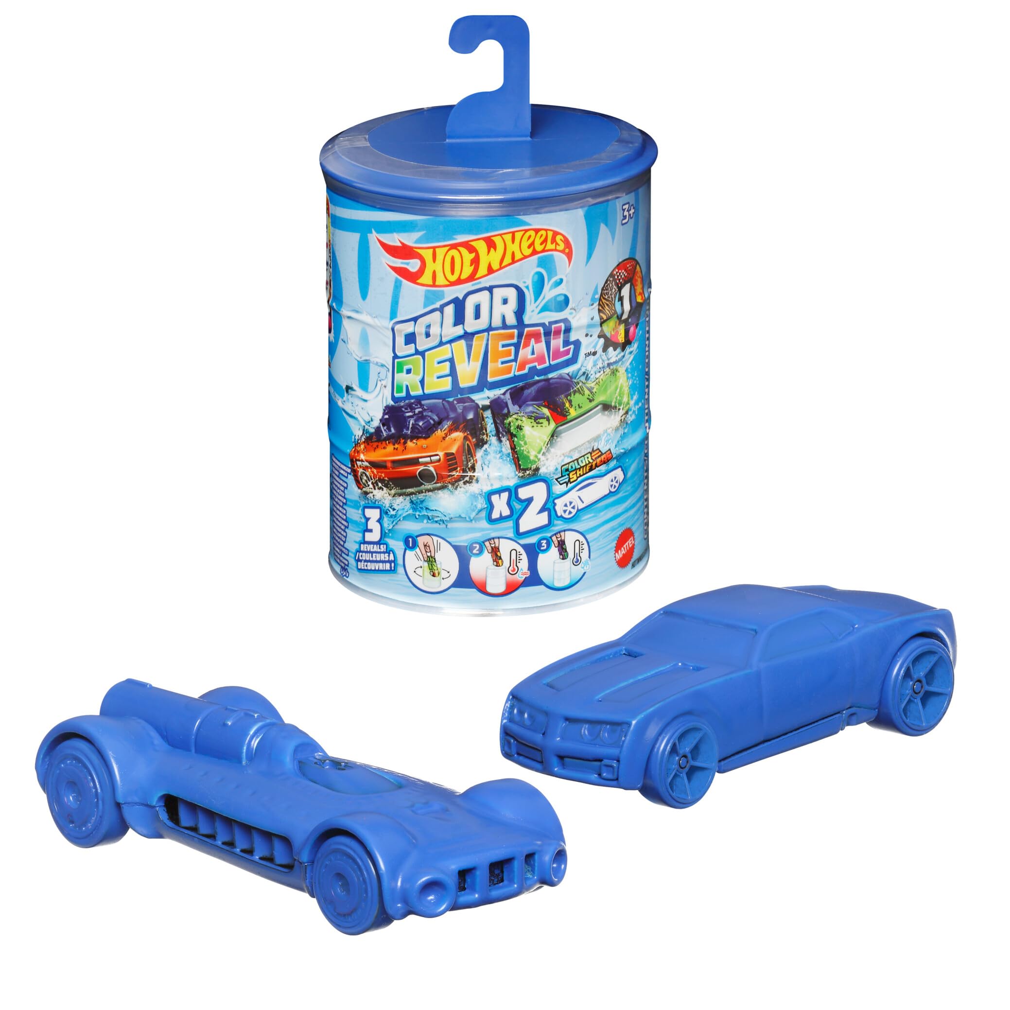 2 Toy Cars (Assorted Styles, One Random Set), Colour Reveal Toy Vehicles in 1:64 Scale, Includes 2 Colour Shifters, 3 Reveals in Hot and Cold Water, Cars for Kids Ages 3 and Up, GYP13
