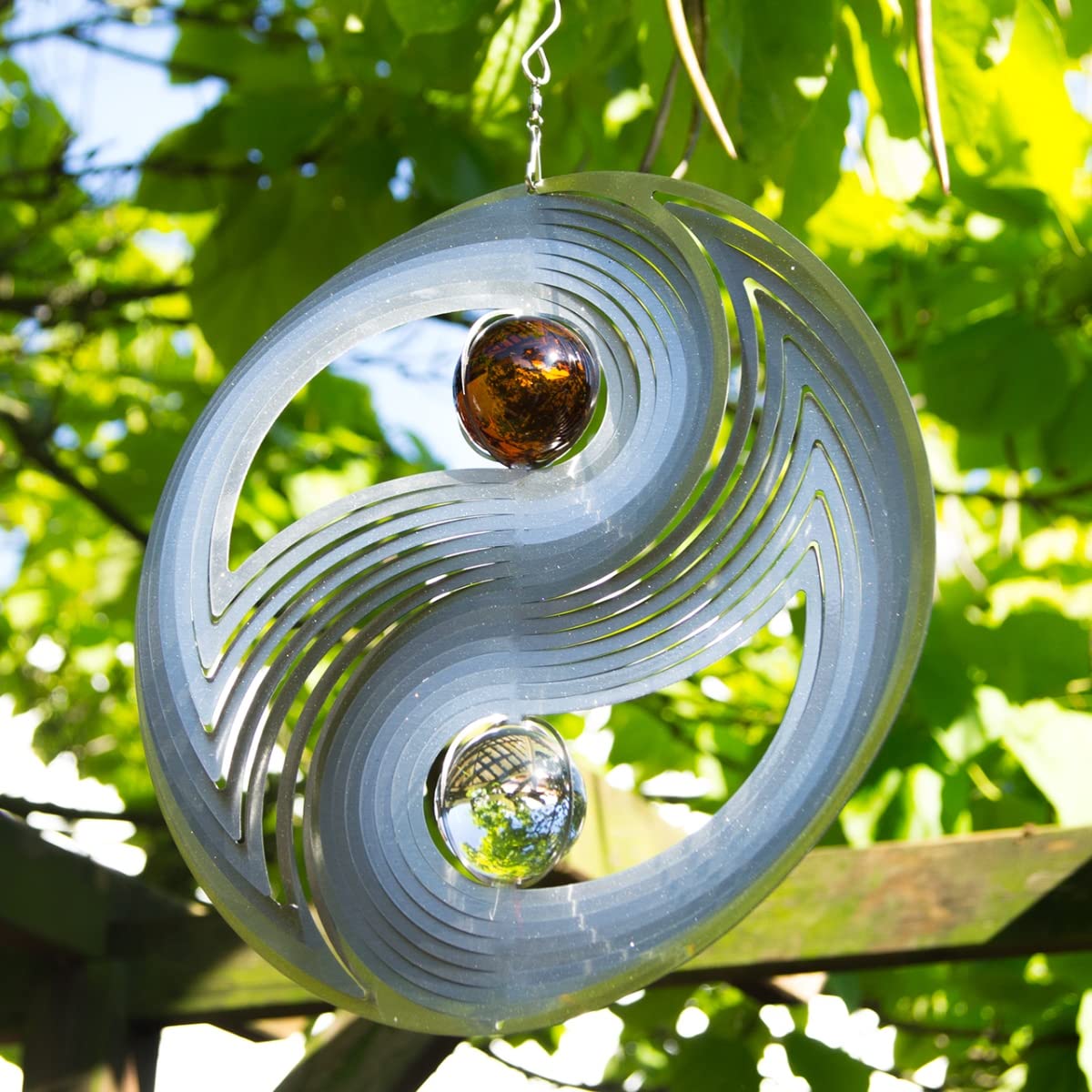 CIM Girandola Decorativa Acciaio Inox - Orbit Yin Yang 300 - Ø 300 mm - Cordino di Nylon, Ganci e Mulinello su Cuscinetto a Sfere