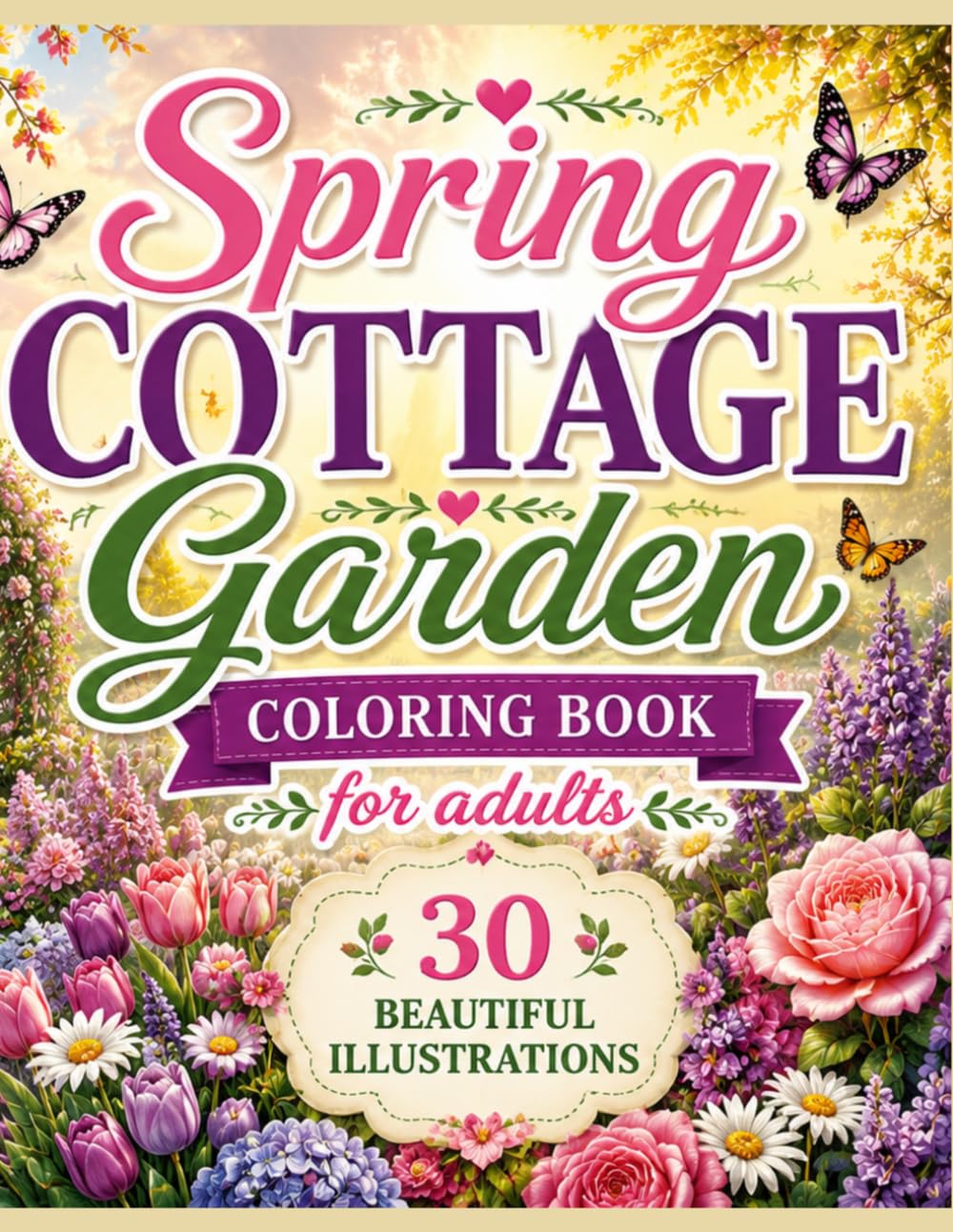 Spring Cottage Garden for Adults Coloring Book: A Springtime Journey with Cozy Country Cottages, Beautiful Gardens, and Spring Flowers for Relaxation and Stress Relief